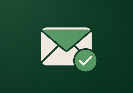 Envelope icon with a green check mark on a dark green background